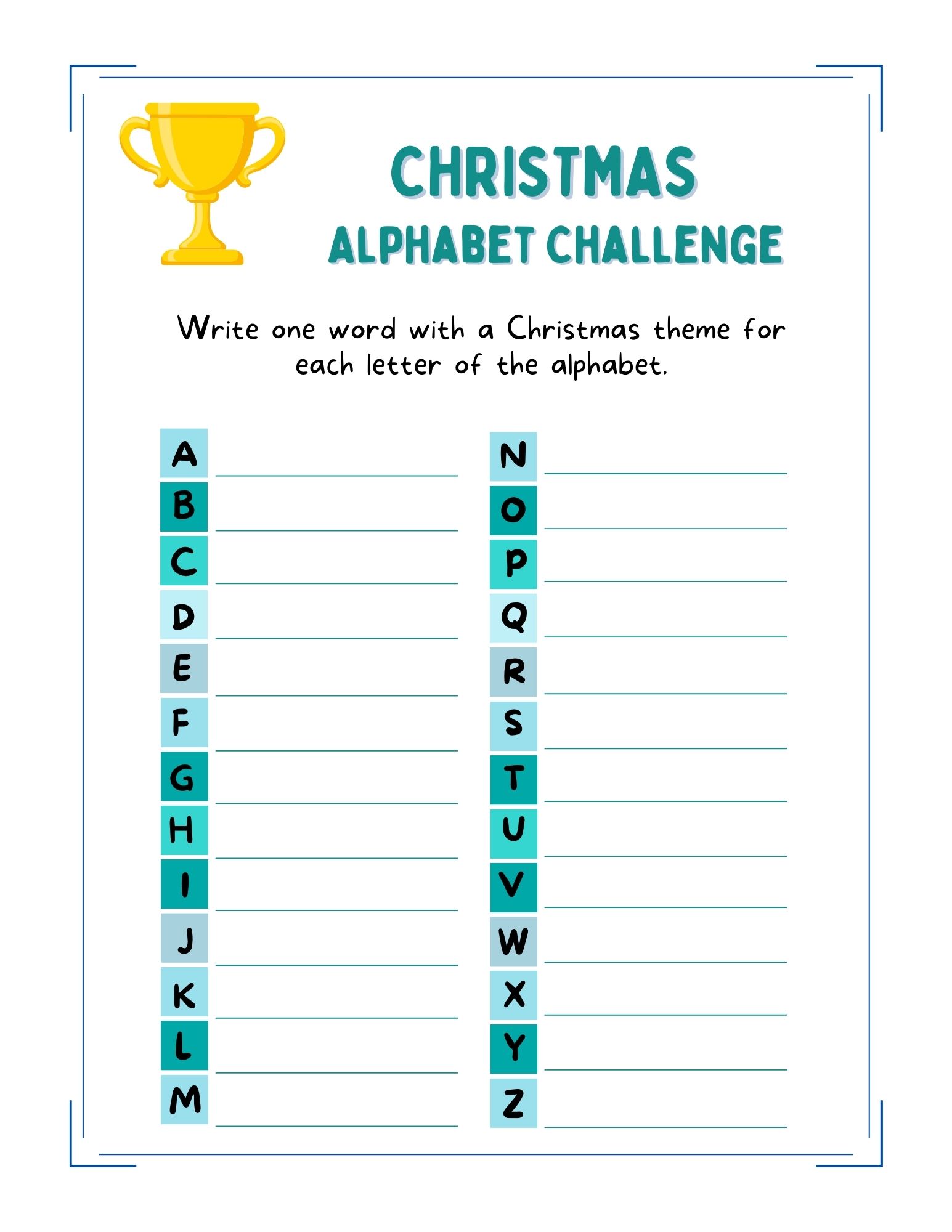 Christmas Alphabet Challenge Christmas Activity Book