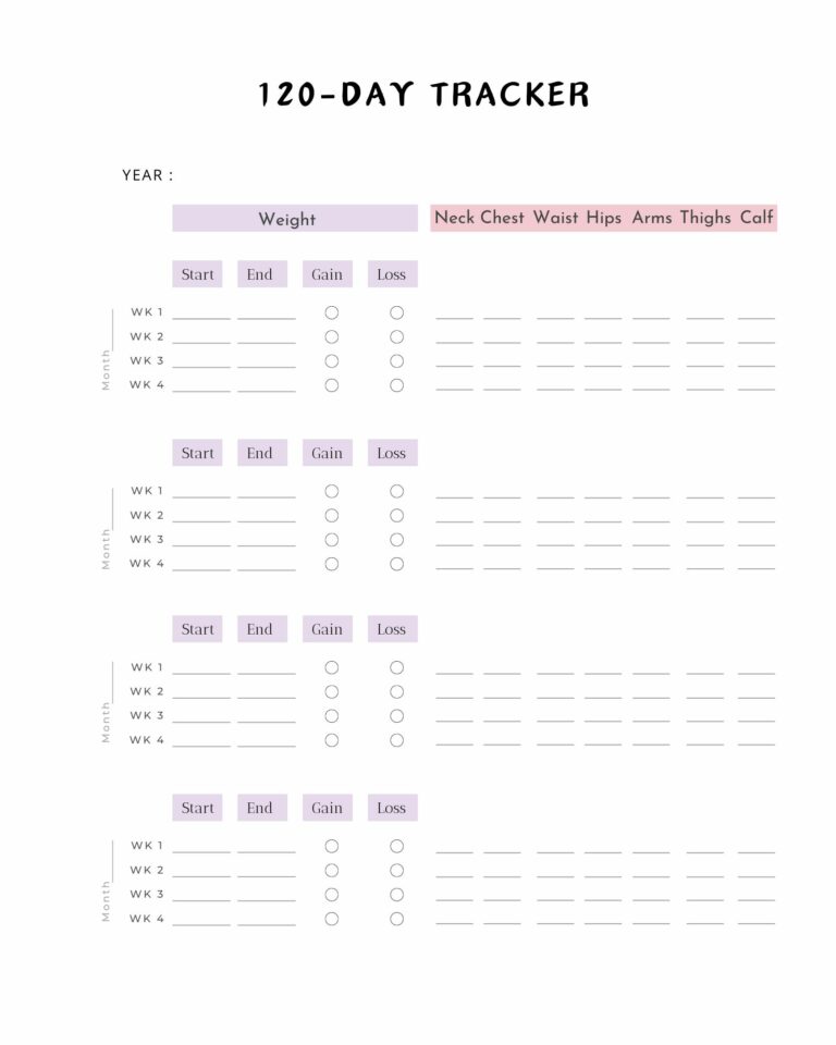 Self-care 120 days weight control journal