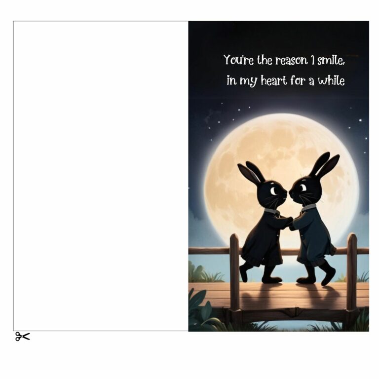 Valentine's day card Romantic scene two rabbits under the Moons